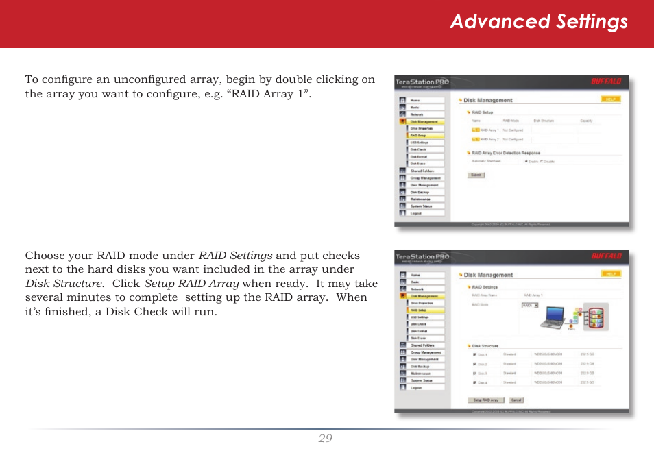 Advanced settings | Buffalo Technology Rackmount TeraStation Pro TS-RHTGL/R5 User Manual | Page 29 / 76