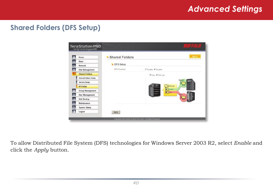Advanced settings | Buffalo Technology Rackmount TeraStation Pro TS-RHTGL/R5 User Manual | Page 40 / 76