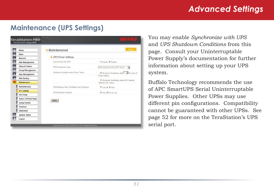 Advanced settings | Buffalo Technology Rackmount TeraStation Pro TS-RHTGL/R5 User Manual | Page 51 / 76