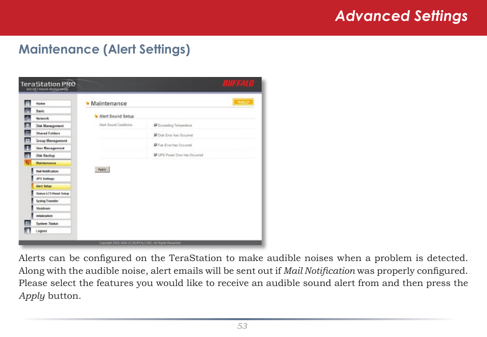 Advanced settings | Buffalo Technology Rackmount TeraStation Pro TS-RHTGL/R5 User Manual | Page 53 / 76