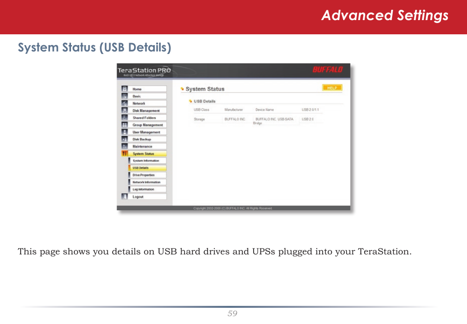 Advanced settings | Buffalo Technology Rackmount TeraStation Pro TS-RHTGL/R5 User Manual | Page 59 / 76