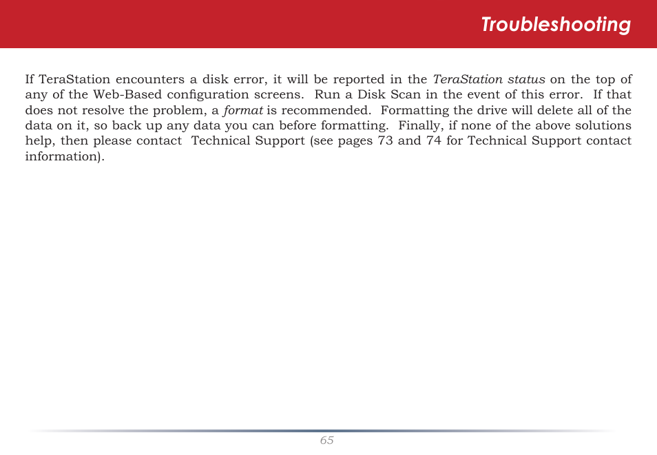 Troubleshooting | Buffalo Technology Rackmount TeraStation Pro TS-RHTGL/R5 User Manual | Page 65 / 76