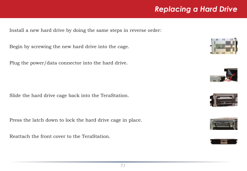 Replacing a hard drive | Buffalo Technology Rackmount TeraStation Pro TS-RHTGL/R5 User Manual | Page 71 / 76