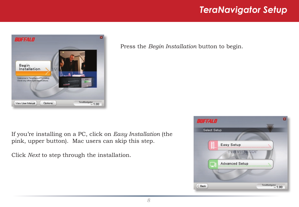 Teranavigator setup | Buffalo Technology Rackmount TeraStation Pro TS-RHTGL/R5 User Manual | Page 8 / 76