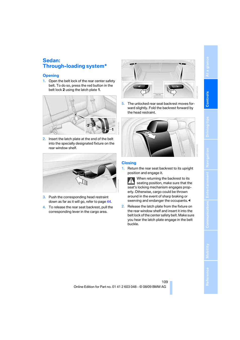 Sedan: through-loading system | BMW 328i xDrive Sports Wagon 2010 User Manual | Page 111 / 274