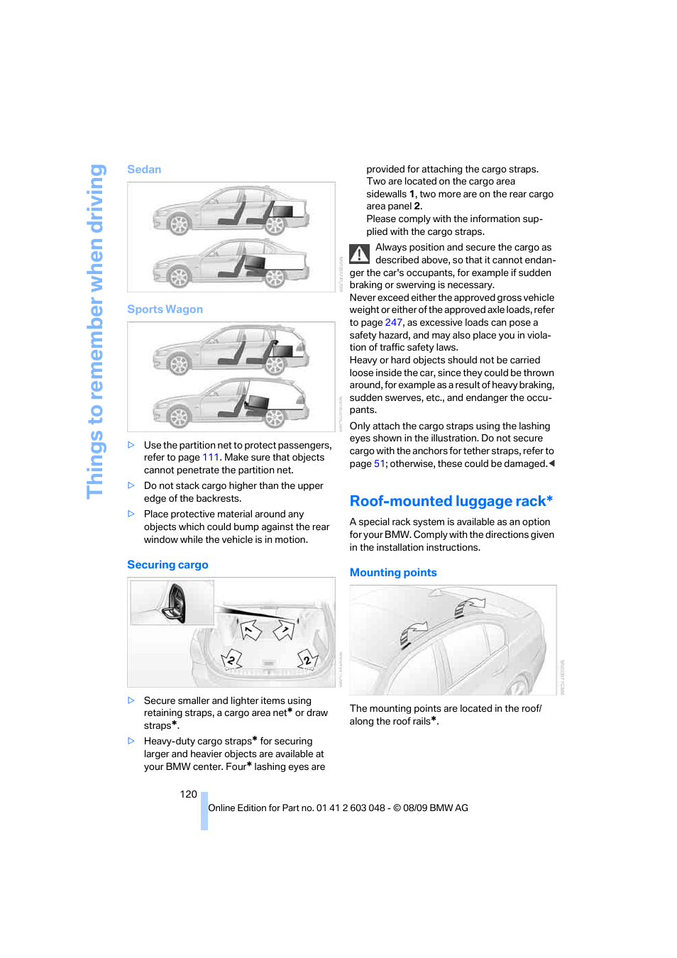 Roof-mounted luggage rack, Things to re memb er when driving | BMW 328i xDrive Sports Wagon 2010 User Manual | Page 122 / 274