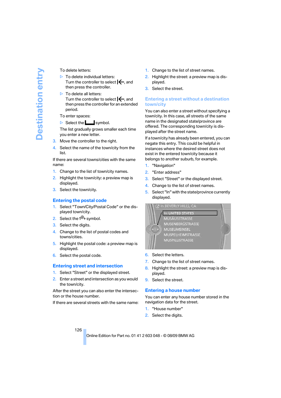 Destination entry | BMW 328i xDrive Sports Wagon 2010 User Manual | Page 128 / 274