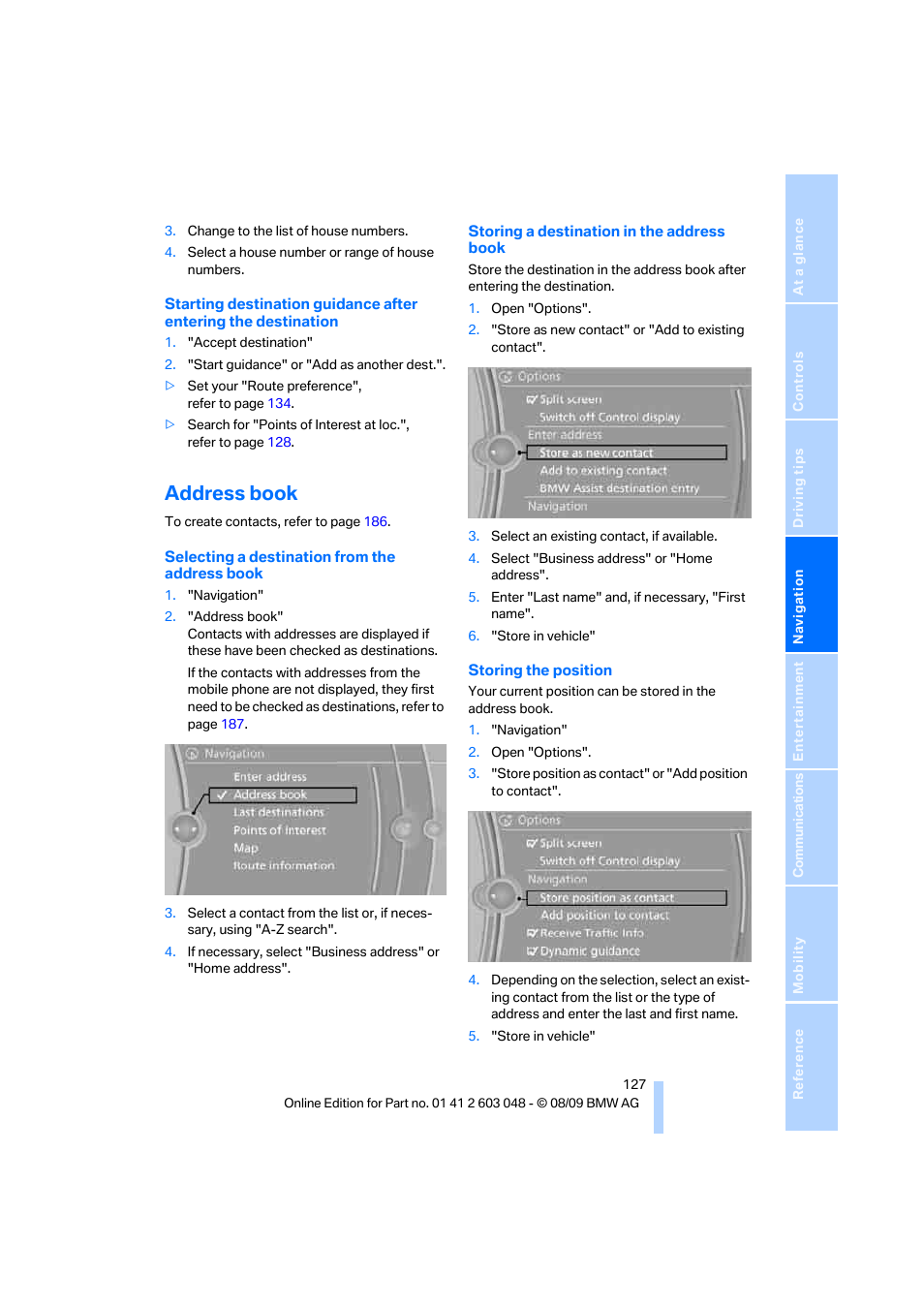 Address book | BMW 328i xDrive Sports Wagon 2010 User Manual | Page 129 / 274