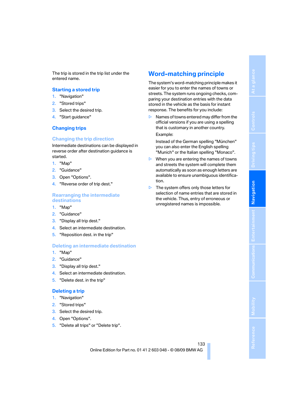 Word-matching principle | BMW 328i xDrive Sports Wagon 2010 User Manual | Page 135 / 274