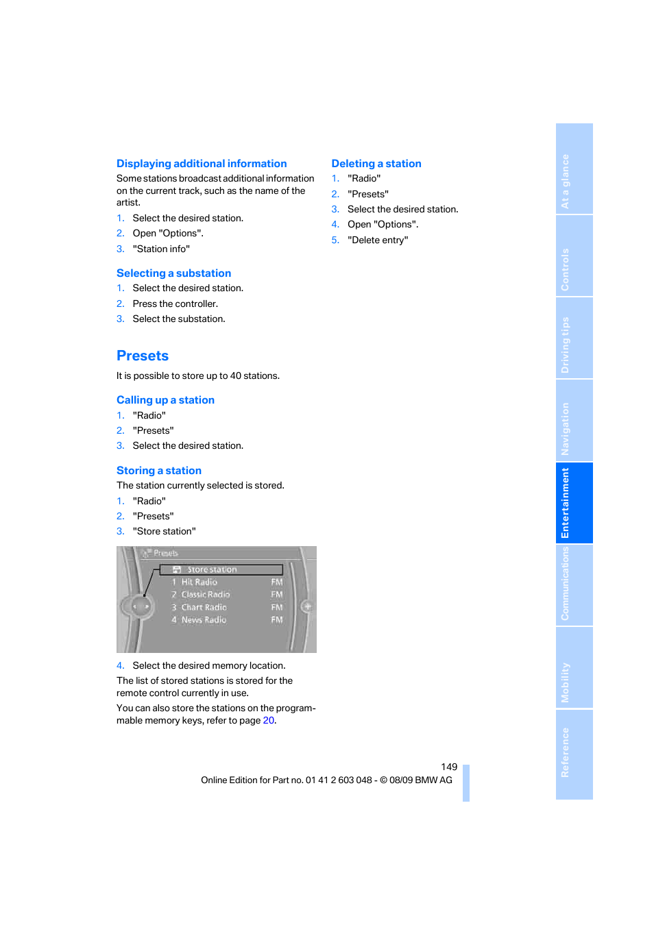 Presets | BMW 328i xDrive Sports Wagon 2010 User Manual | Page 151 / 274