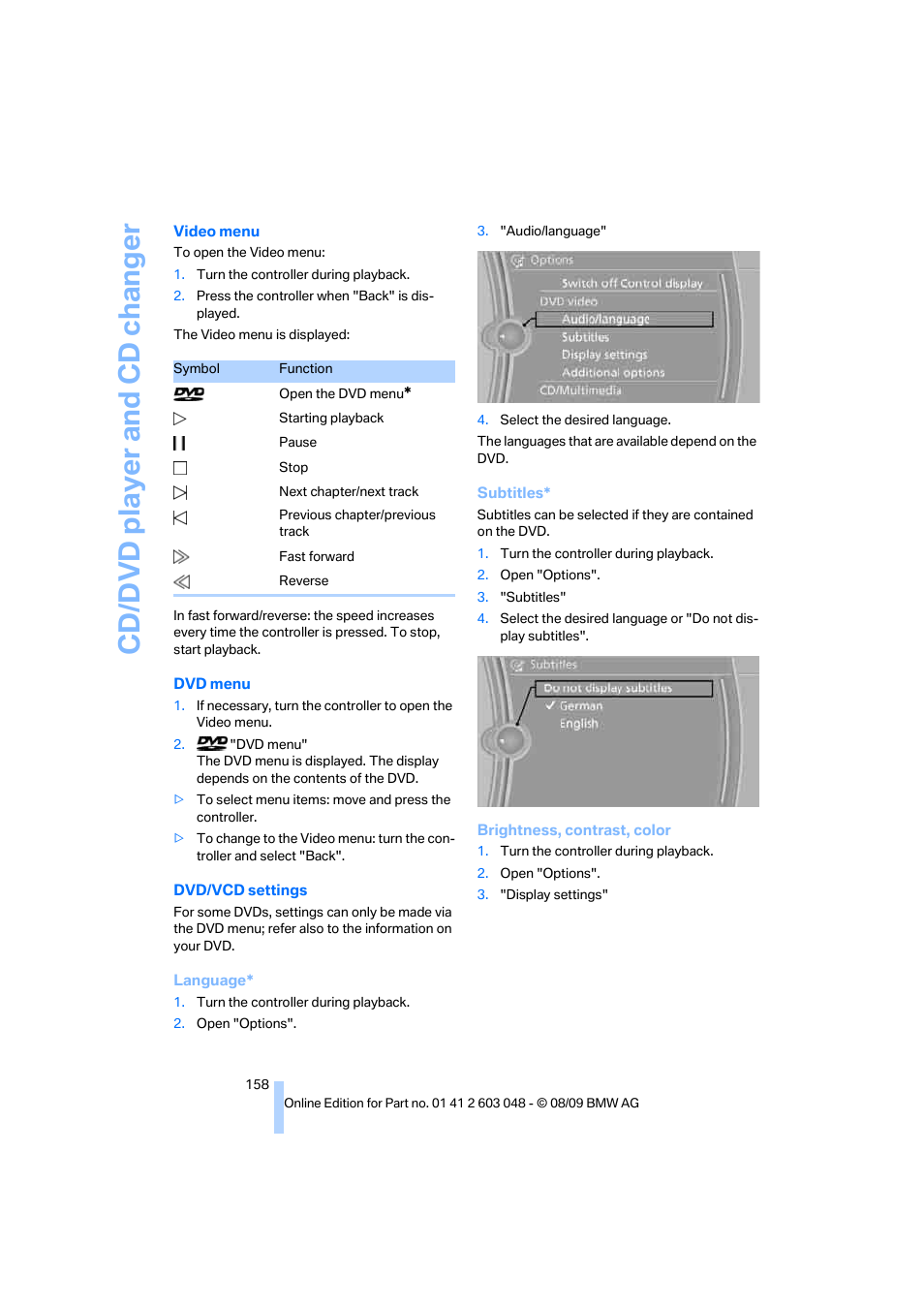 Cd/ d vd player and cd changer | BMW 328i xDrive Sports Wagon 2010 User Manual | Page 160 / 274