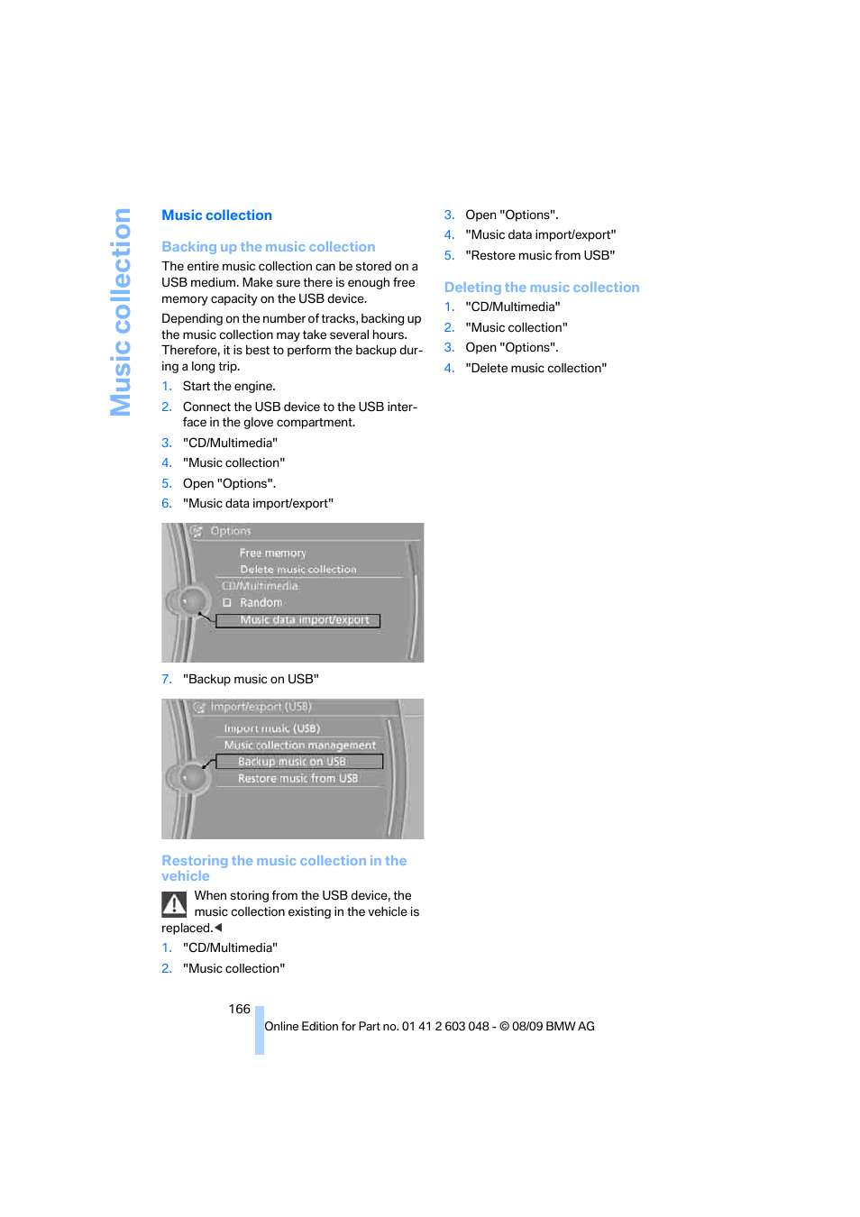 Music collection | BMW 328i xDrive Sports Wagon 2010 User Manual | Page 168 / 274