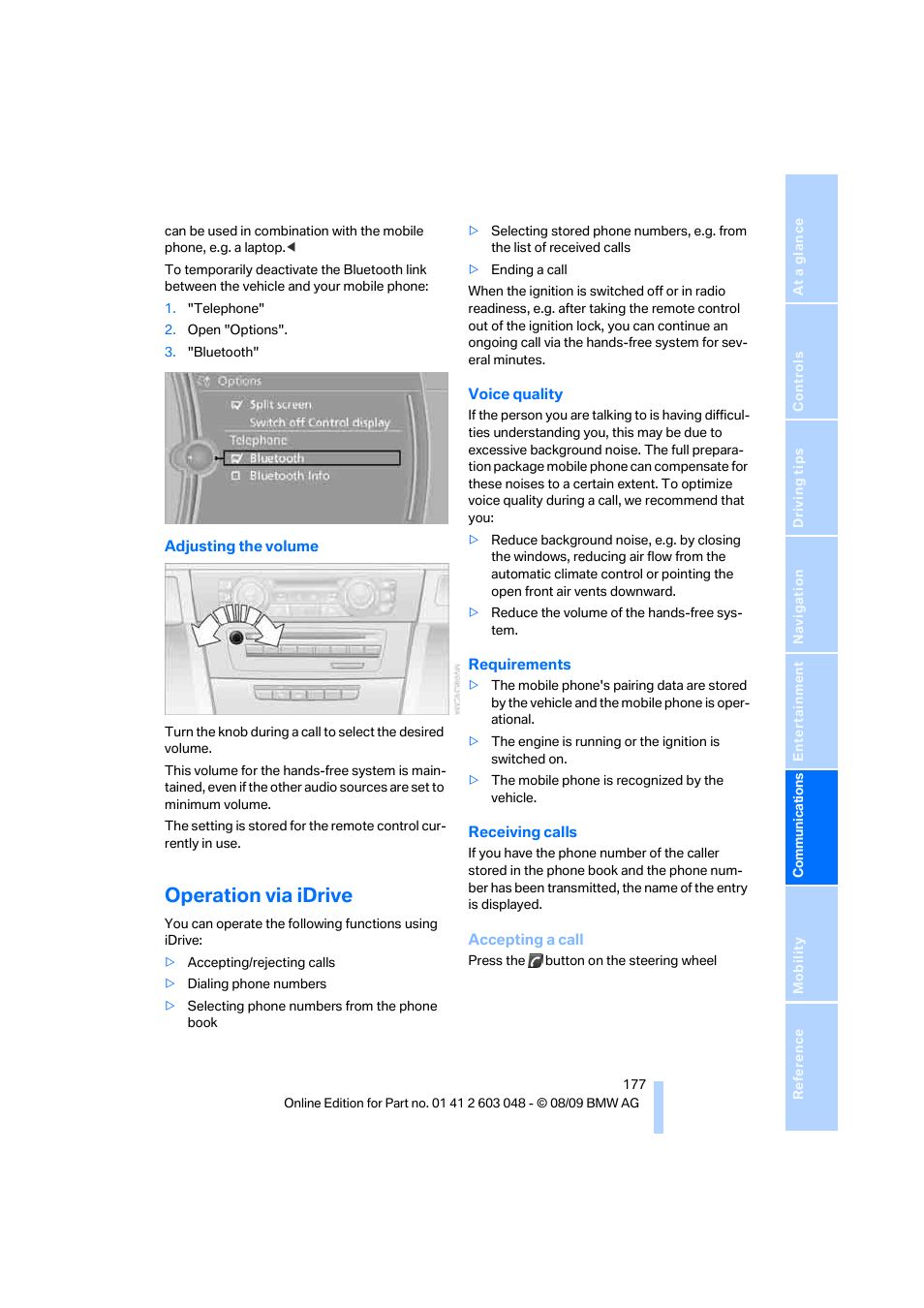 Operation via idrive | BMW 328i xDrive Sports Wagon 2010 User Manual | Page 179 / 274