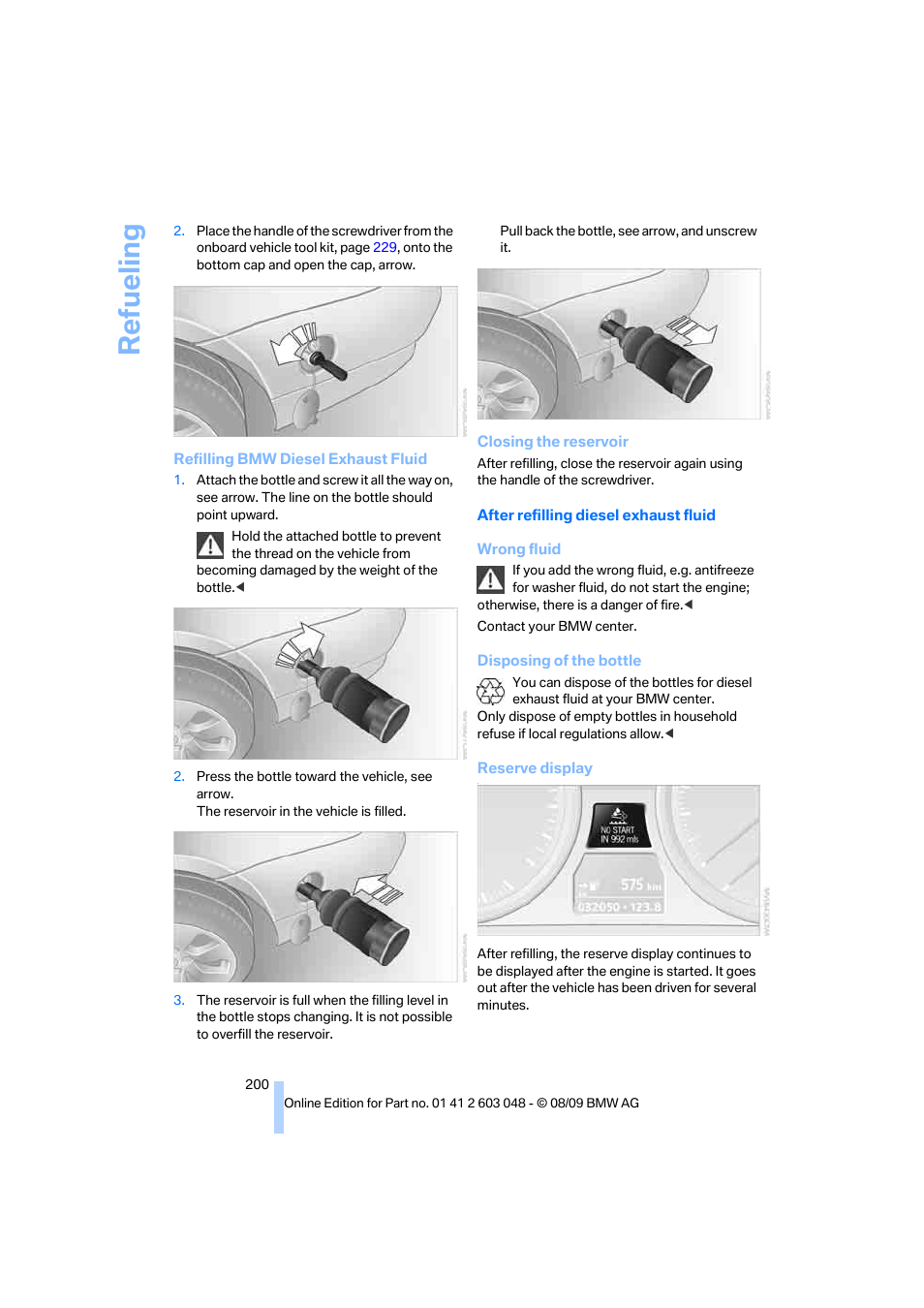 Re fueling | BMW 328i xDrive Sports Wagon 2010 User Manual | Page 202 / 274