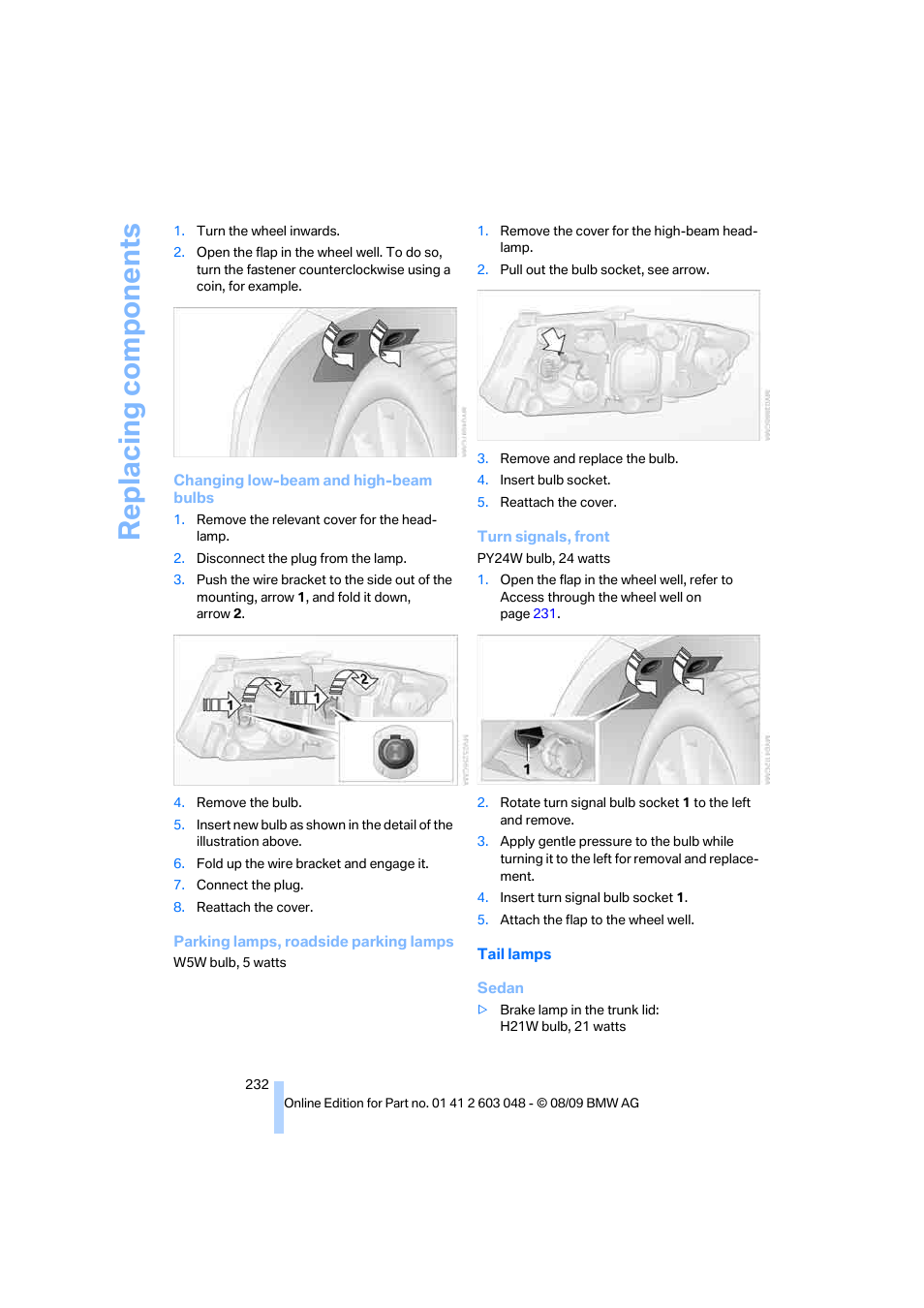 Replacing components | BMW 328i xDrive Sports Wagon 2010 User Manual | Page 234 / 274