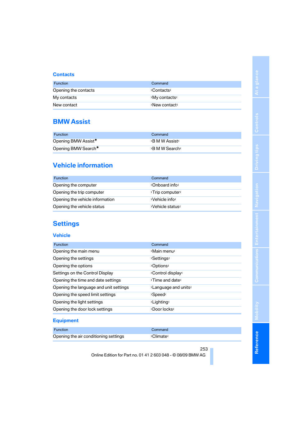 Bmw assist, Vehicle information, Settings | Bmw assist vehicle information settings | BMW 328i xDrive Sports Wagon 2010 User Manual | Page 255 / 274