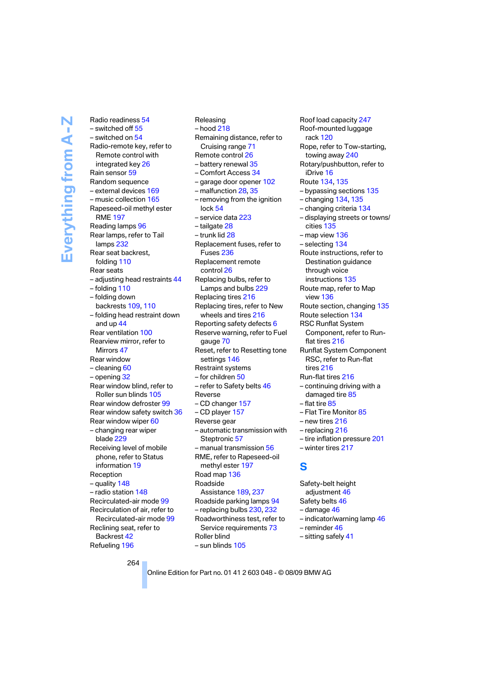 Ev e ryth ing from a -z | BMW 328i xDrive Sports Wagon 2010 User Manual | Page 266 / 274