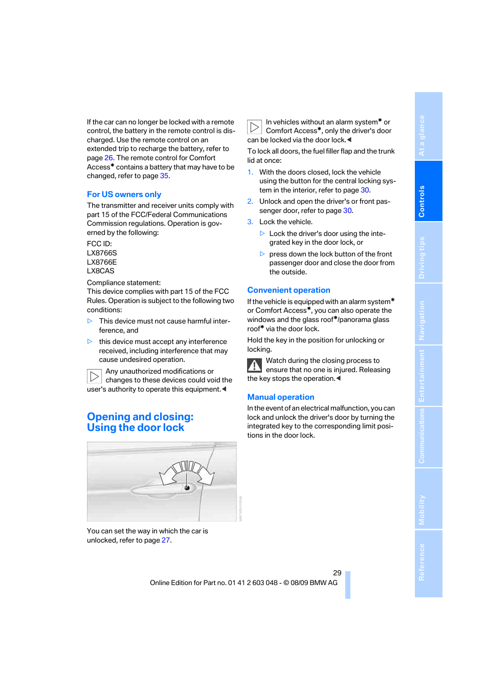 Opening and closing: using the door lock | BMW 328i xDrive Sports Wagon 2010 User Manual | Page 31 / 274