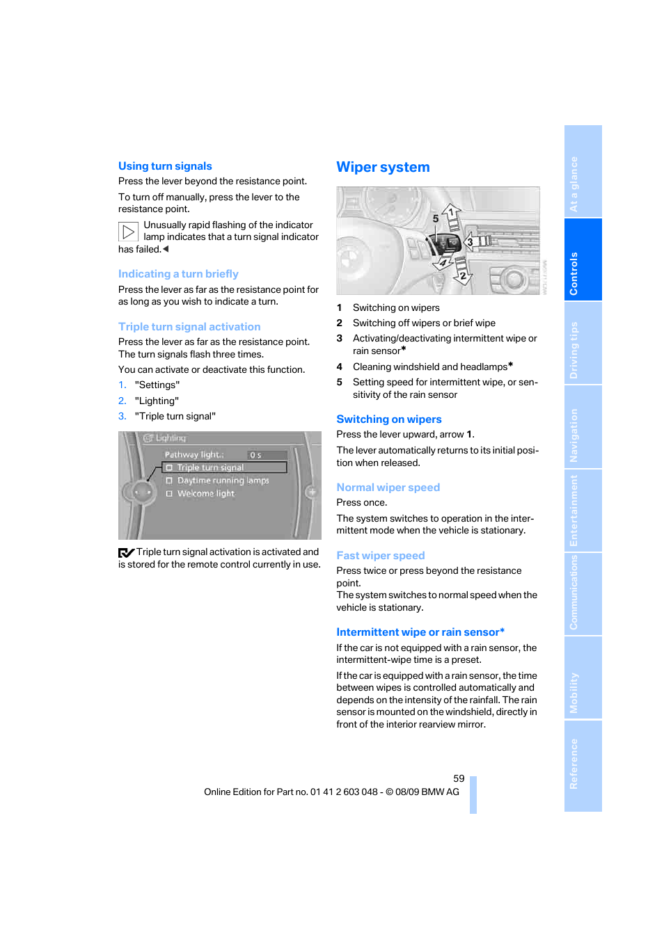 Wiper system | BMW 328i xDrive Sports Wagon 2010 User Manual | Page 61 / 274