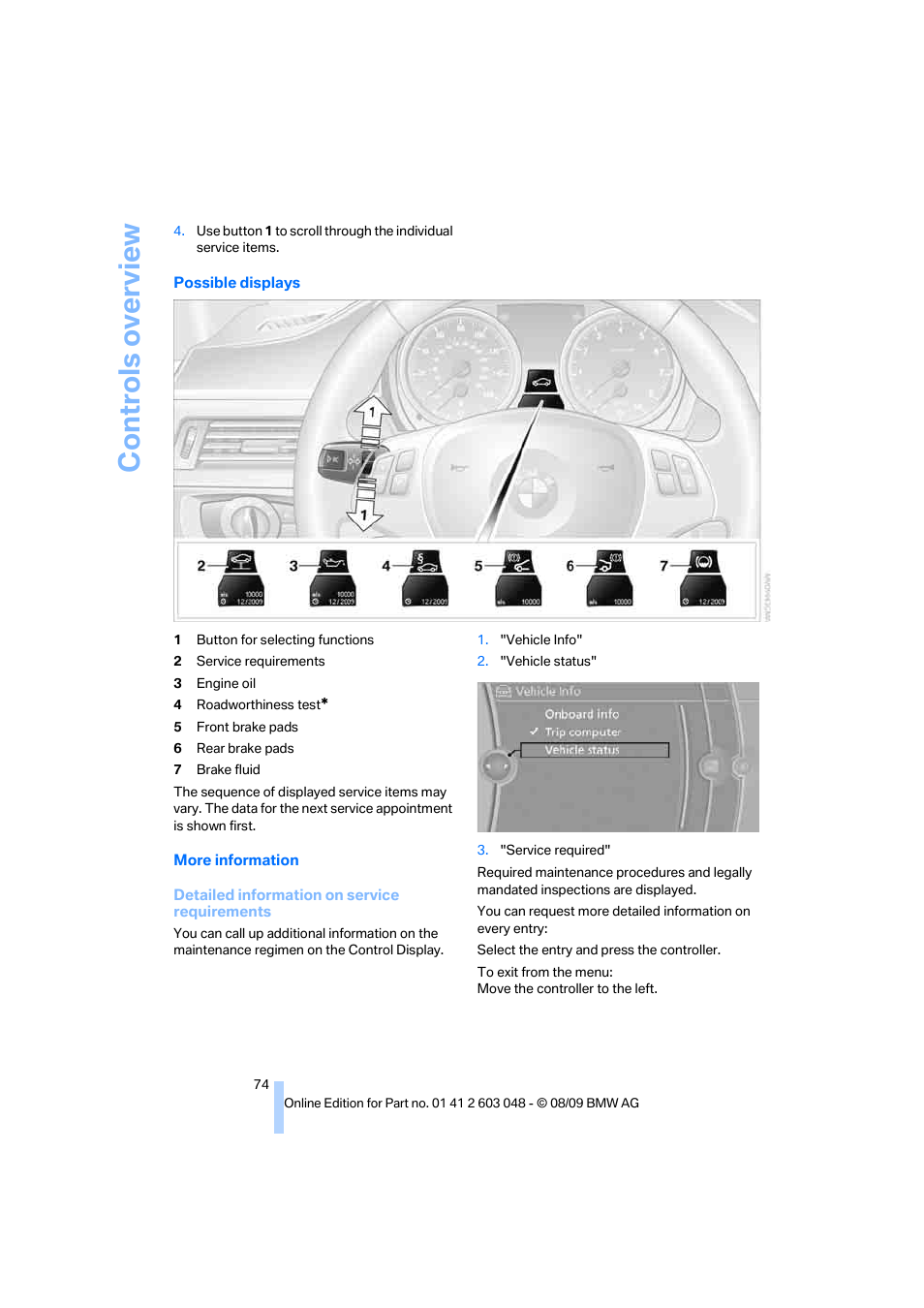 Controls overview | BMW 328i xDrive Sports Wagon 2010 User Manual | Page 76 / 274