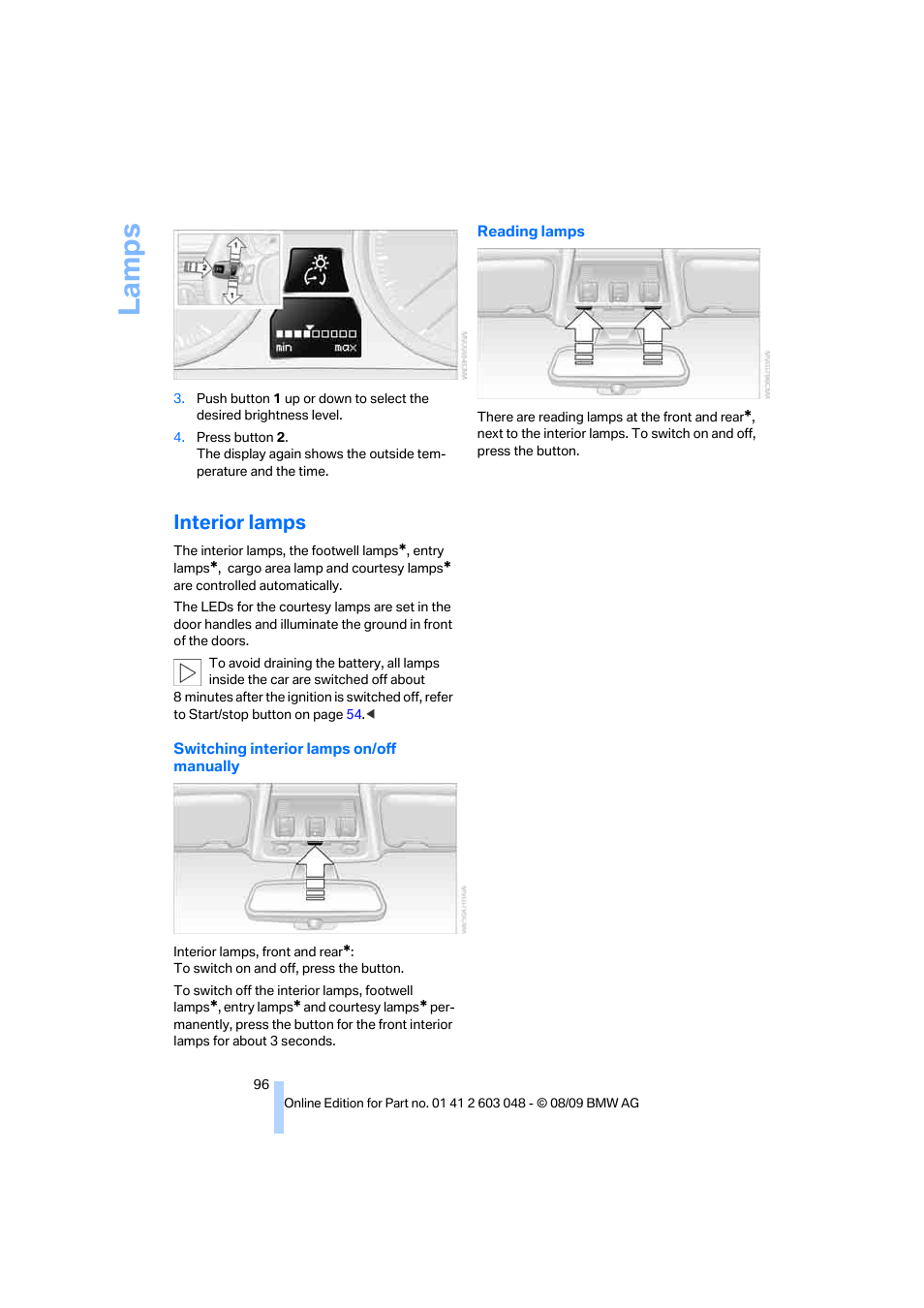 Interior lamps, La mp s | BMW 328i xDrive Sports Wagon 2010 User Manual | Page 98 / 274