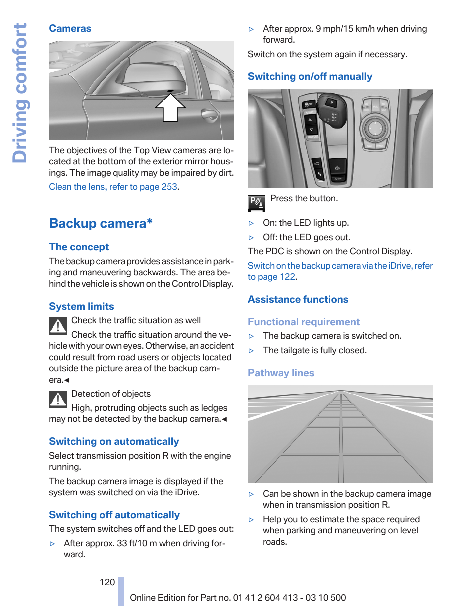 Backup camera, Backup camera* 120, Driving comfort | BMW 550i xDrive Gran Turismo 2010 User Manual | Page 120 / 277