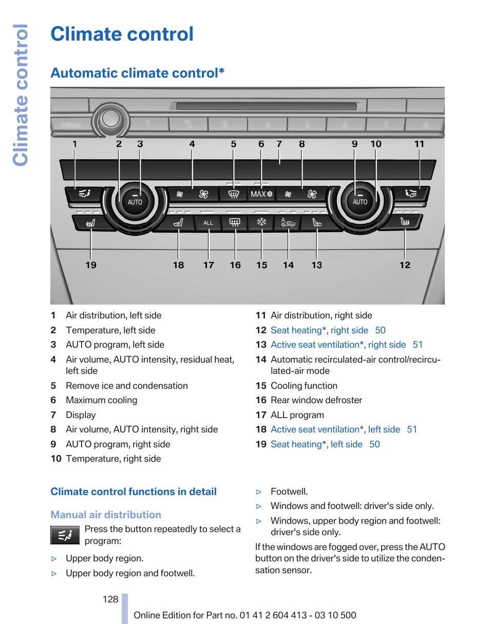 Climate control, Automatic climate control, Automatic climate control 128 | Automatic climate control, refer to, Settings | BMW 550i xDrive Gran Turismo 2010 User Manual | Page 128 / 277