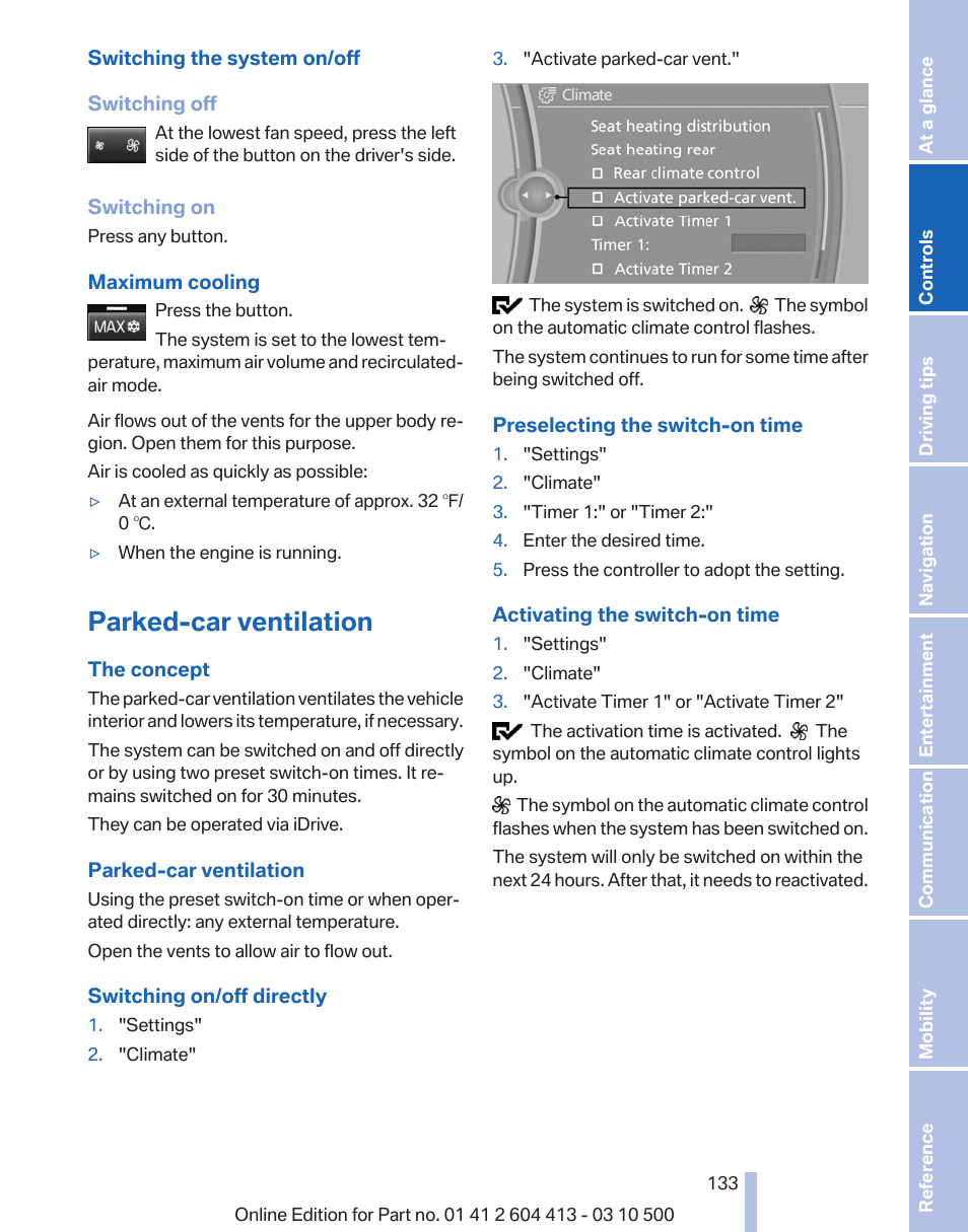 Parked-car ventilation | BMW 550i xDrive Gran Turismo 2010 User Manual | Page 133 / 277