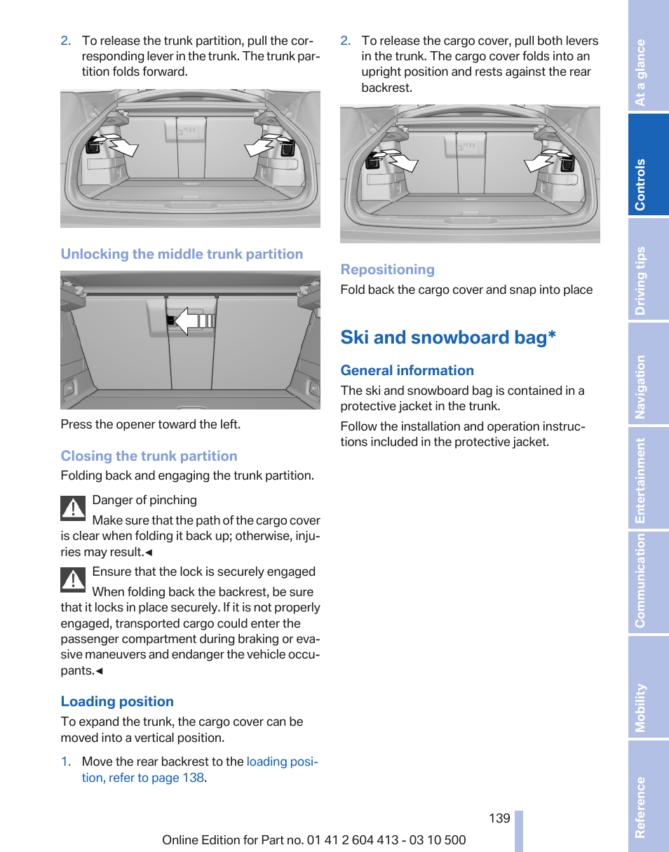 Ski and snowboard bag | BMW 550i xDrive Gran Turismo 2010 User Manual | Page 139 / 277