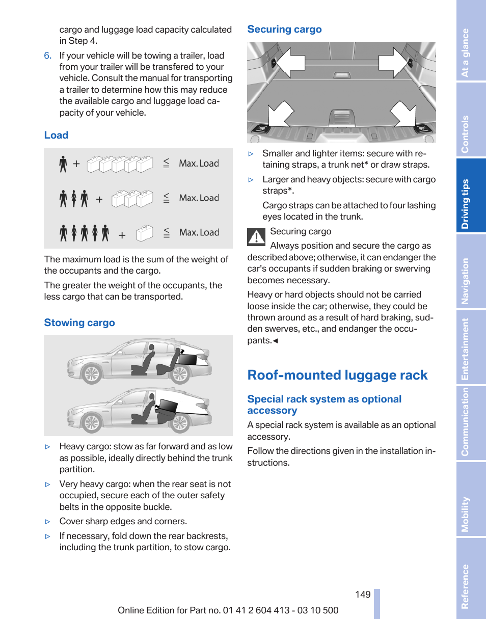 Roof-mounted luggage rack | BMW 550i xDrive Gran Turismo 2010 User Manual | Page 149 / 277