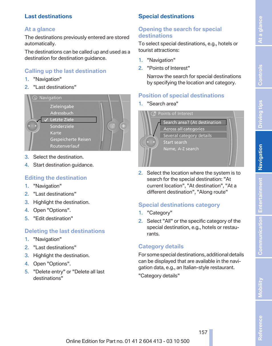 Points of interest at loc.", refer | BMW 550i xDrive Gran Turismo 2010 User Manual | Page 157 / 277