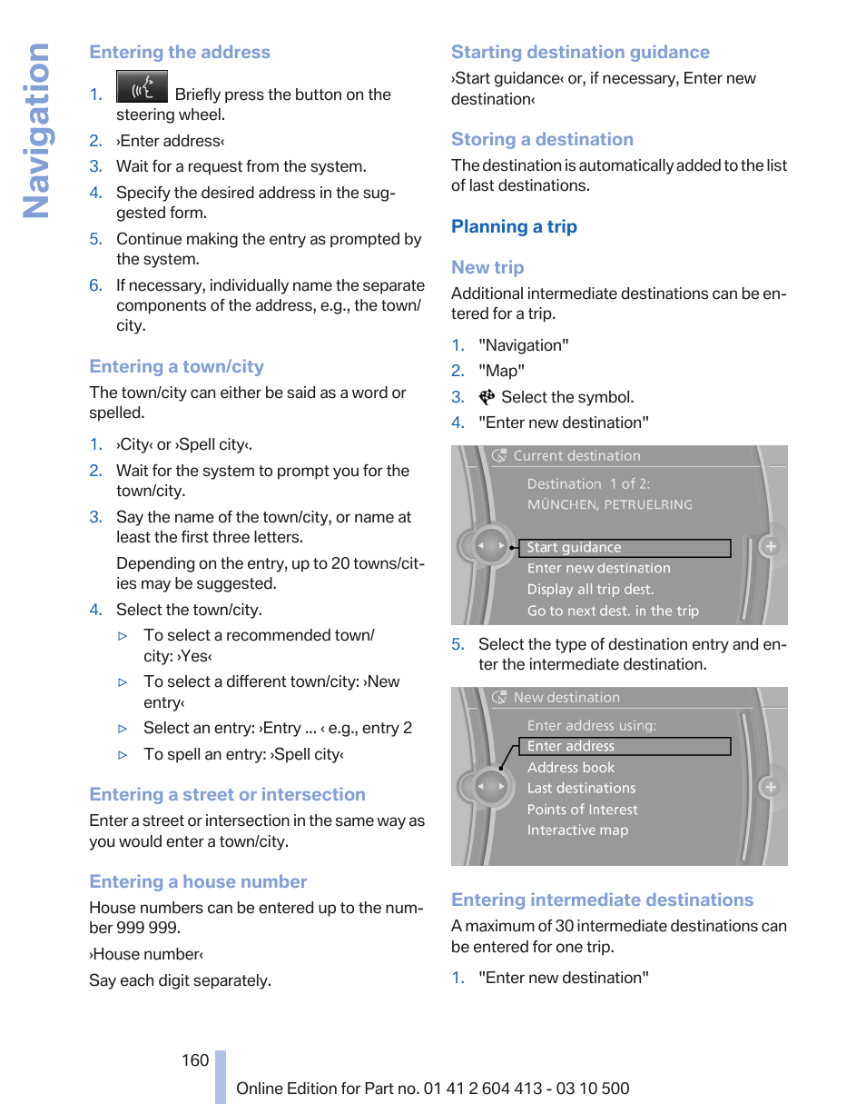 Navigation | BMW 550i xDrive Gran Turismo 2010 User Manual | Page 160 / 277