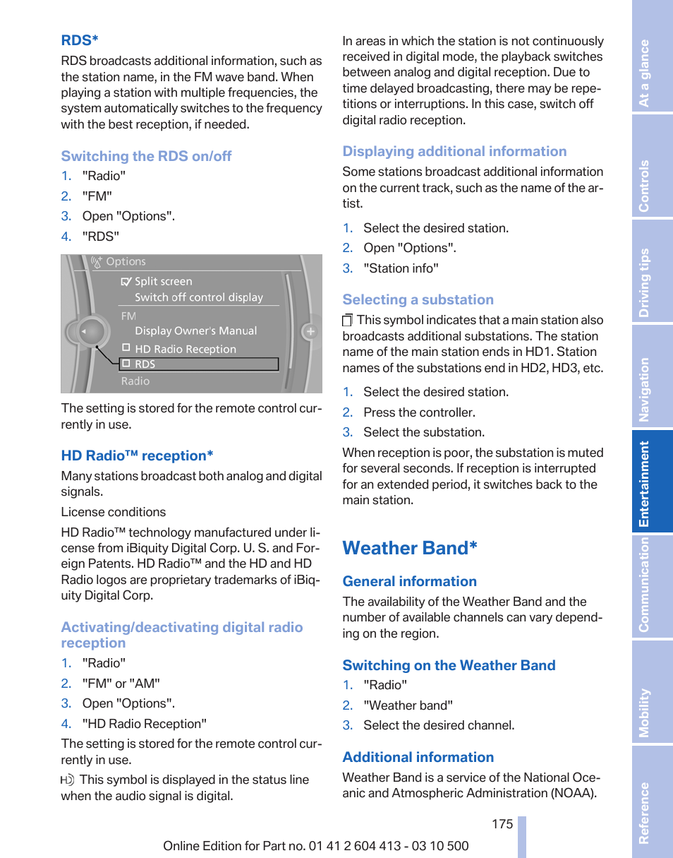 Weather band | BMW 550i xDrive Gran Turismo 2010 User Manual | Page 175 / 277