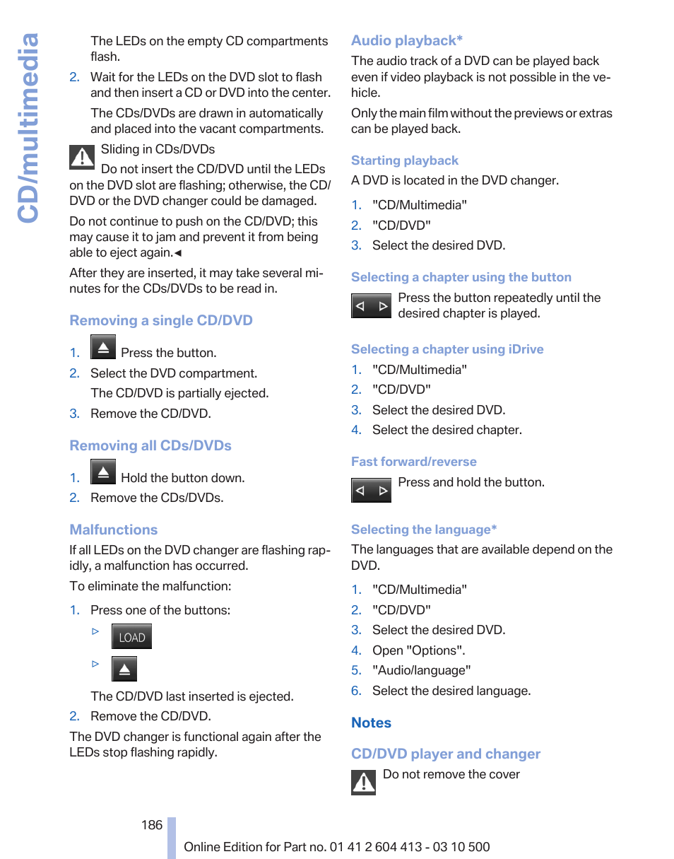 Cd/multimedia | BMW 550i xDrive Gran Turismo 2010 User Manual | Page 186 / 277