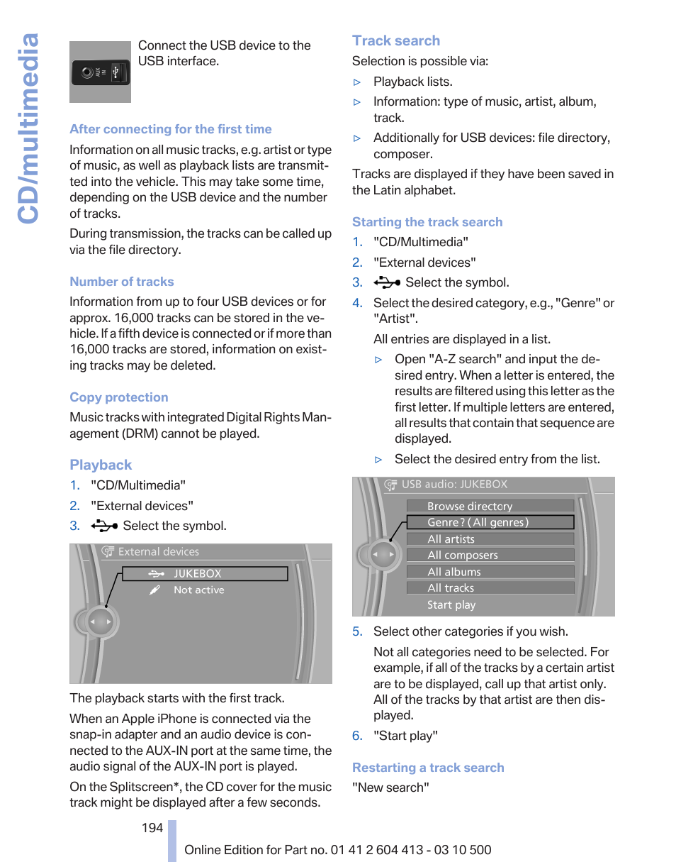 Cd/multimedia | BMW 550i xDrive Gran Turismo 2010 User Manual | Page 194 / 277