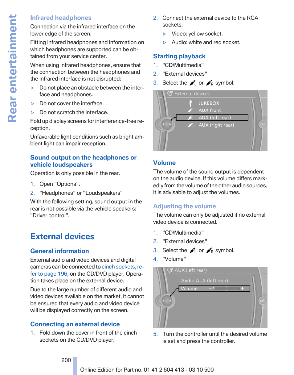 External devices, Rear entertainment | BMW 550i xDrive Gran Turismo 2010 User Manual | Page 200 / 277