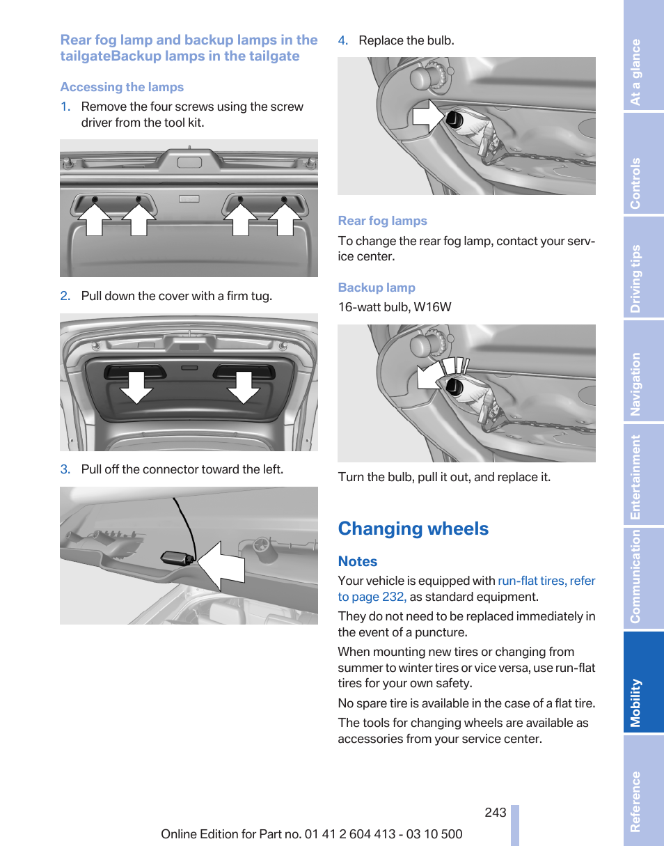 Changing wheels | BMW 550i xDrive Gran Turismo 2010 User Manual | Page 243 / 277