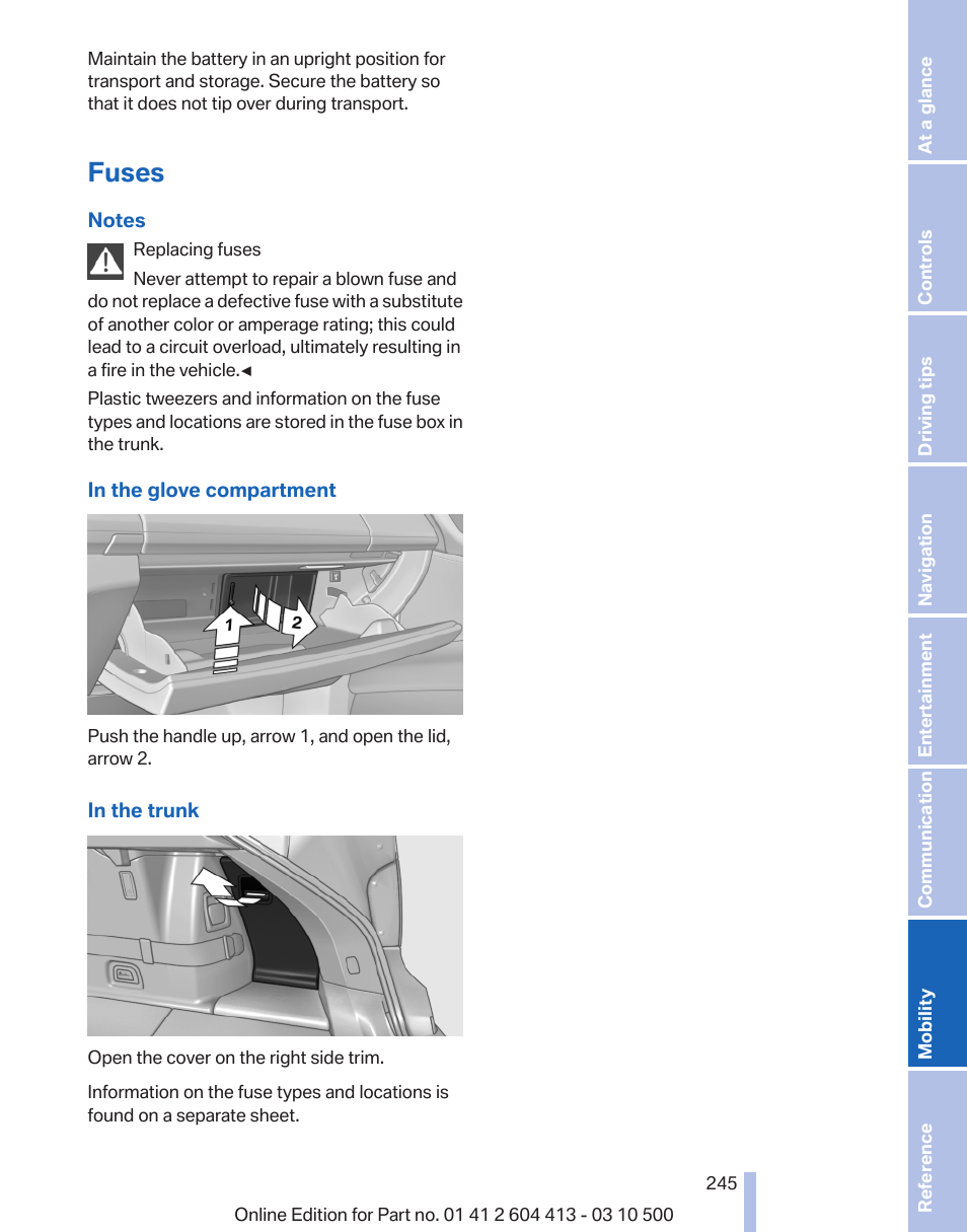 Fuses | BMW 550i xDrive Gran Turismo 2010 User Manual | Page 245 / 277