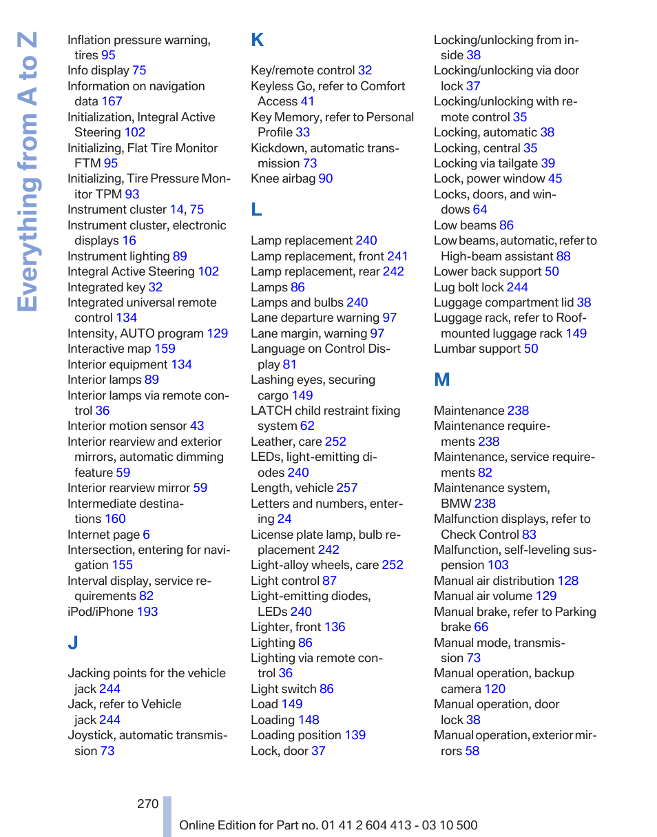 Everything from a to z | BMW 550i xDrive Gran Turismo 2010 User Manual | Page 270 / 277