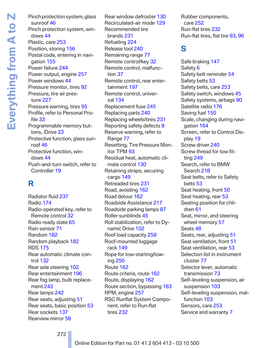 Everything from a to z | BMW 550i xDrive Gran Turismo 2010 User Manual | Page 272 / 277