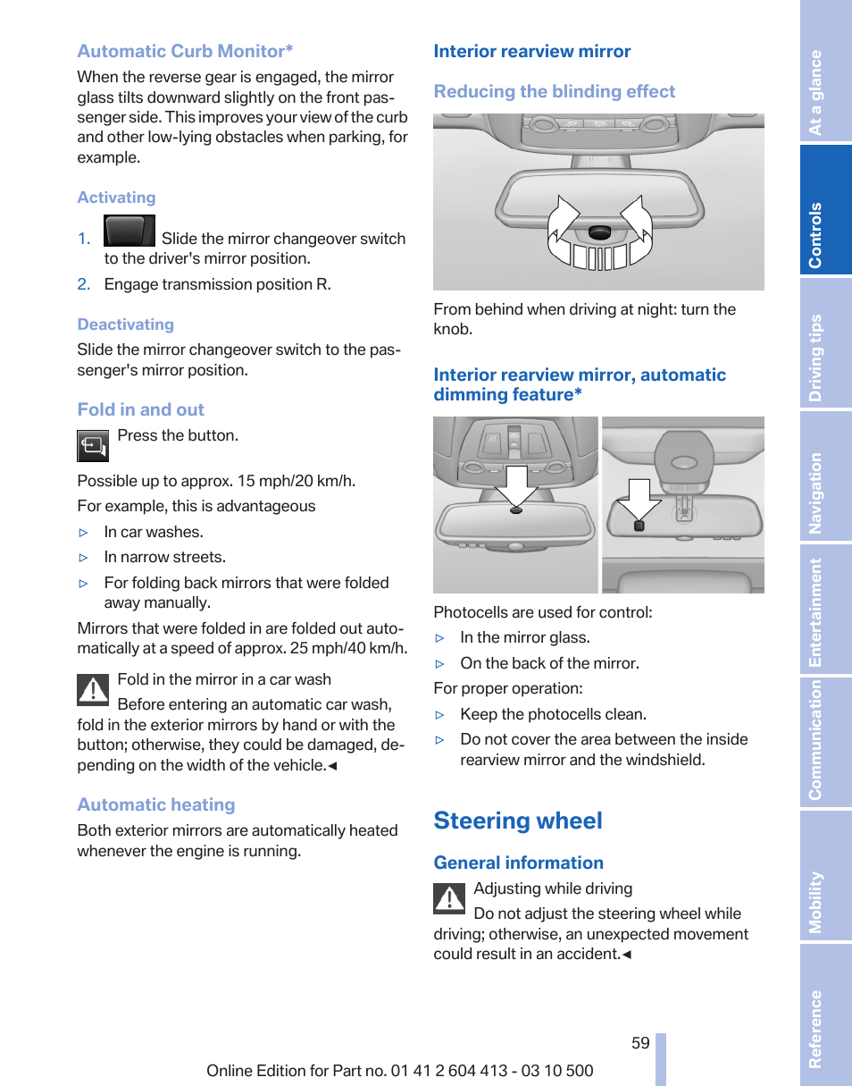 Steering wheel | BMW 550i xDrive Gran Turismo 2010 User Manual | Page 59 / 277