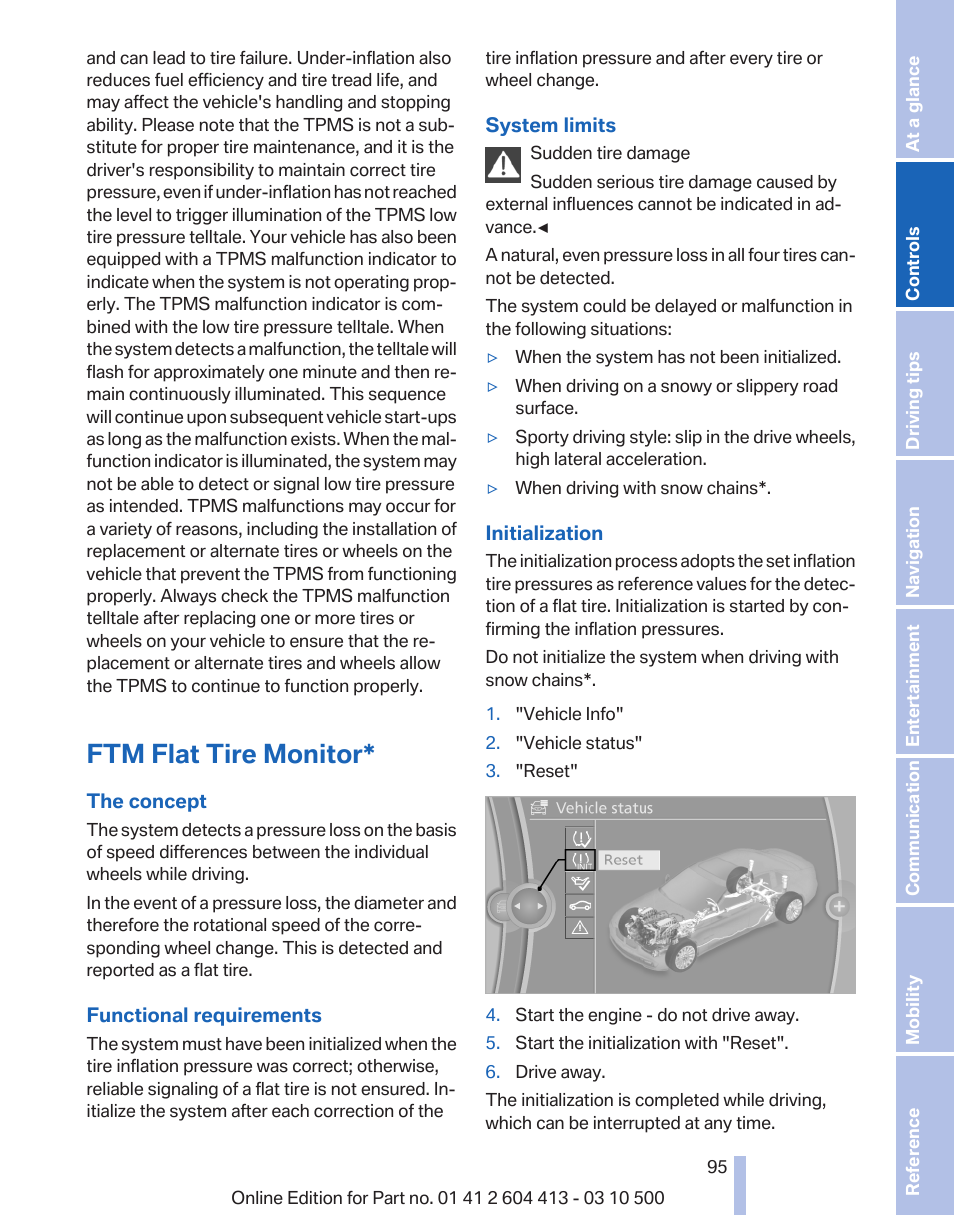 Ftm flat tire monitor | BMW 550i xDrive Gran Turismo 2010 User Manual | Page 95 / 277