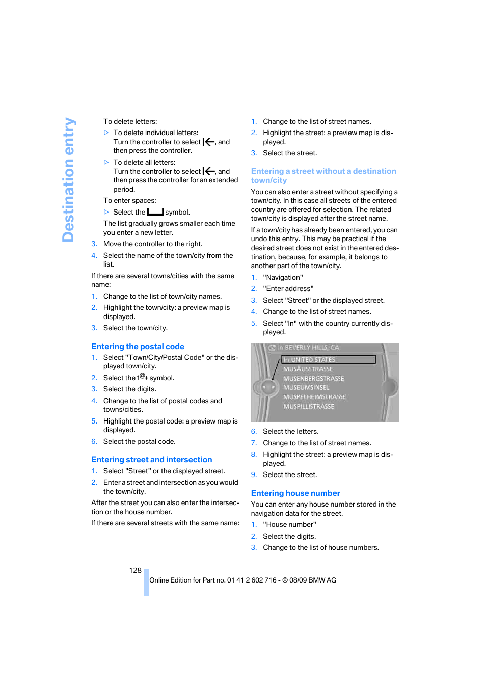 Destination entry | BMW 650i Convertible 2010 User Manual | Page 130 / 252