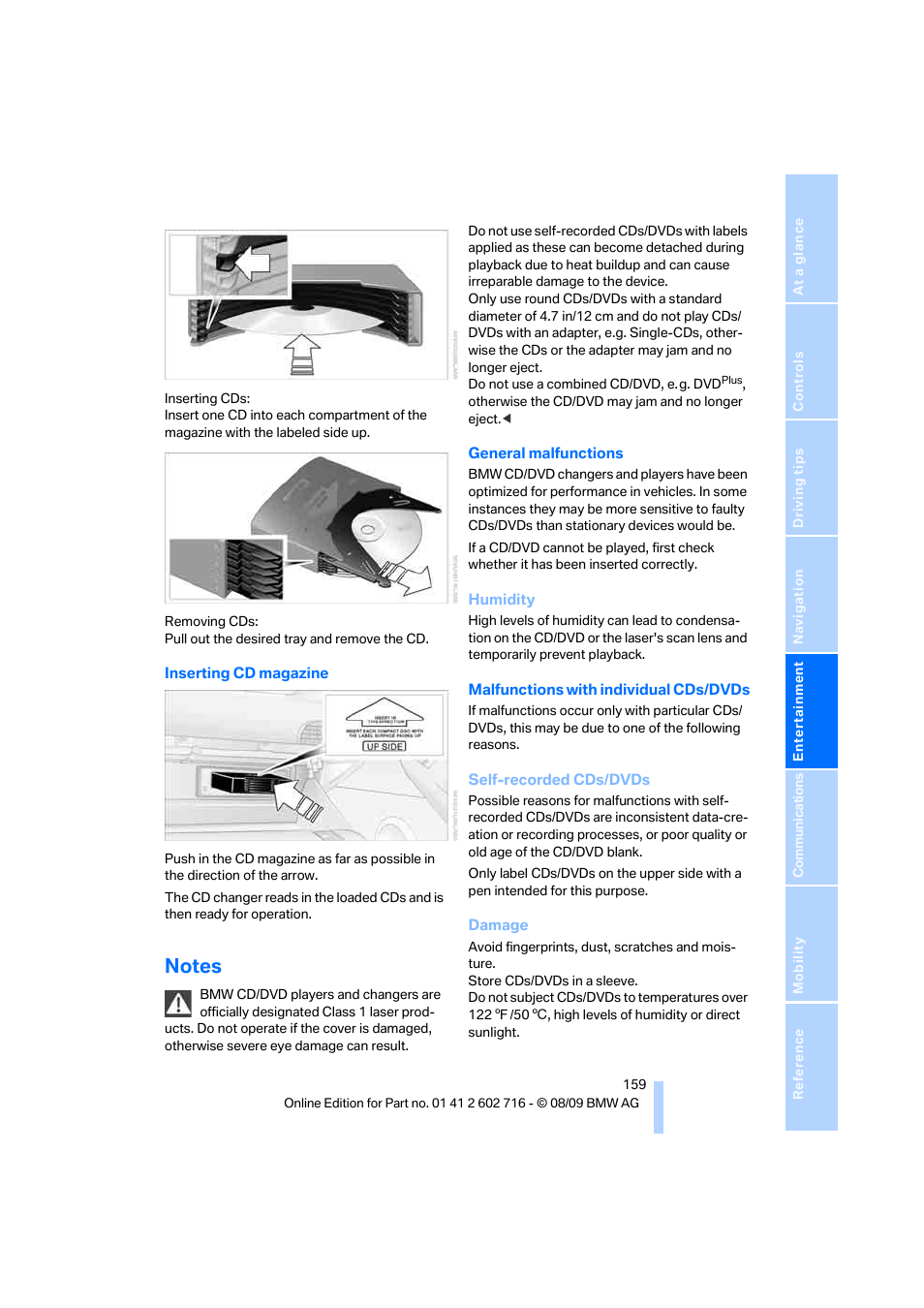 Notes | BMW 650i Convertible 2010 User Manual | Page 161 / 252