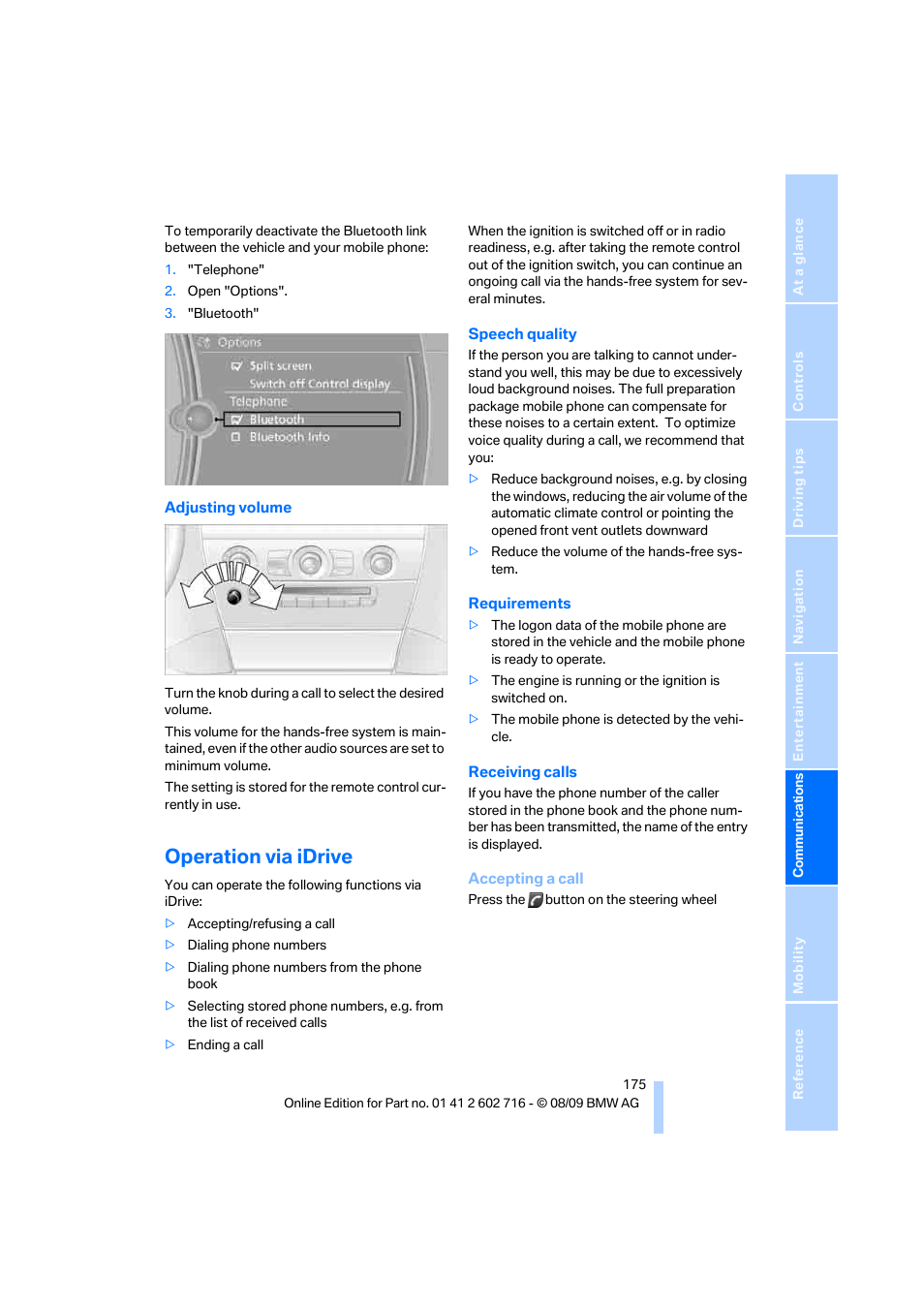 Operation via idrive | BMW 650i Convertible 2010 User Manual | Page 177 / 252