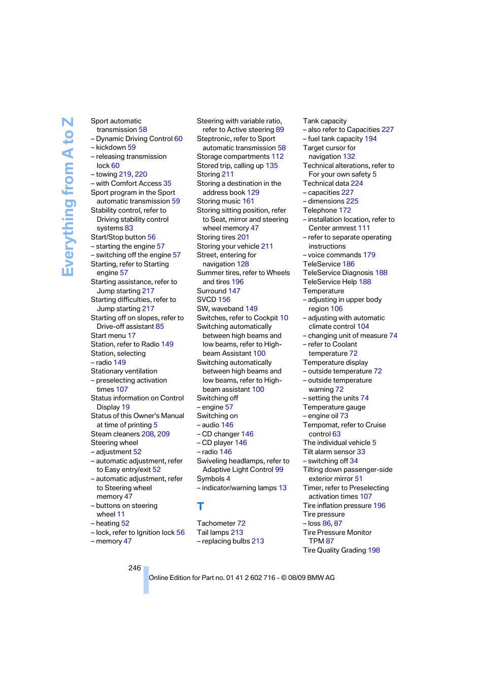 Everything from a to z | BMW 650i Convertible 2010 User Manual | Page 248 / 252