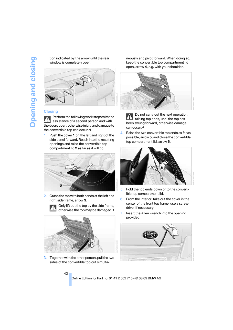 Opening and closing | BMW 650i Convertible 2010 User Manual | Page 44 / 252