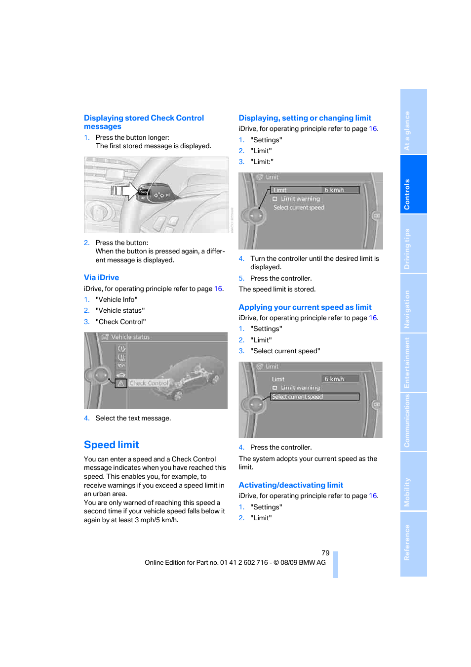 Speed limit | BMW 650i Convertible 2010 User Manual | Page 81 / 252