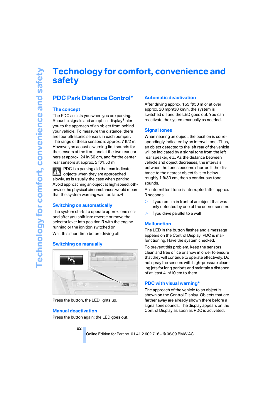 Technology for comfort, convenience and safety, Pdc park distance control | BMW 650i Convertible 2010 User Manual | Page 84 / 252