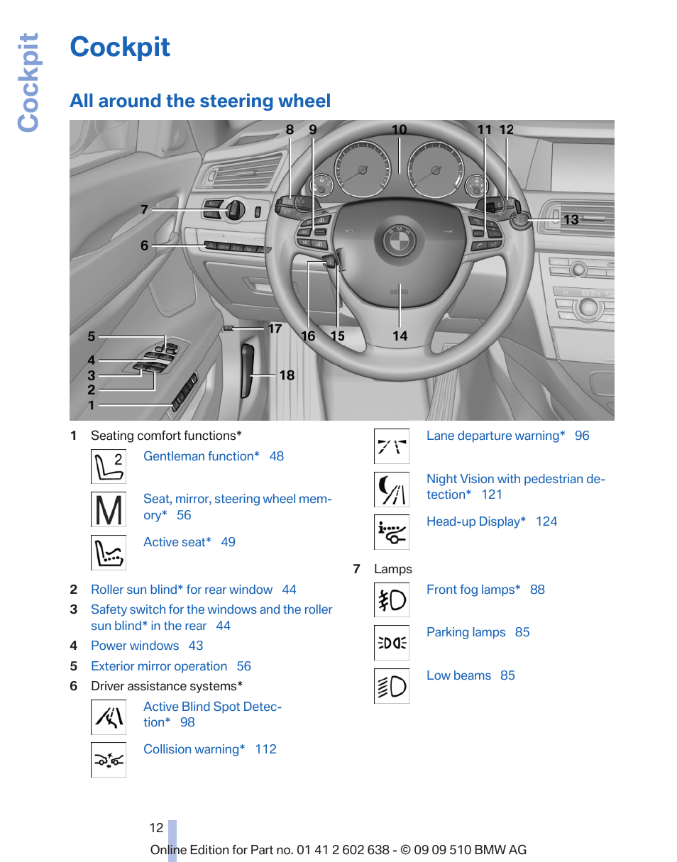 Cockpit, All around the steering wheel | BMW 760Li Sedan 2010 User Manual | Page 12 / 280